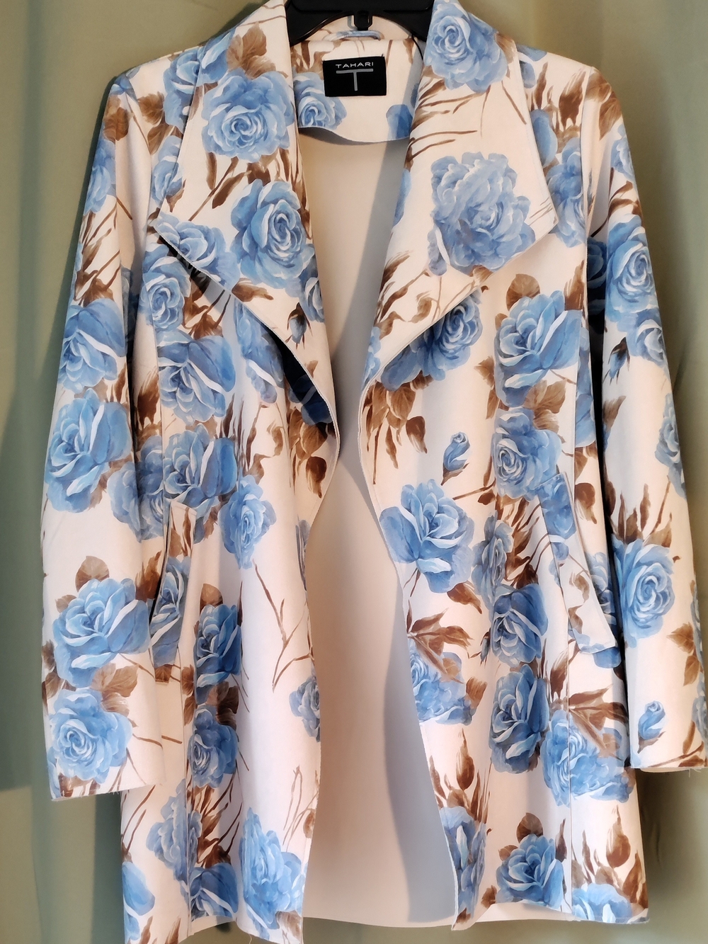 Tahari Blue Rose Floral Open-Front Jacket XS NWT